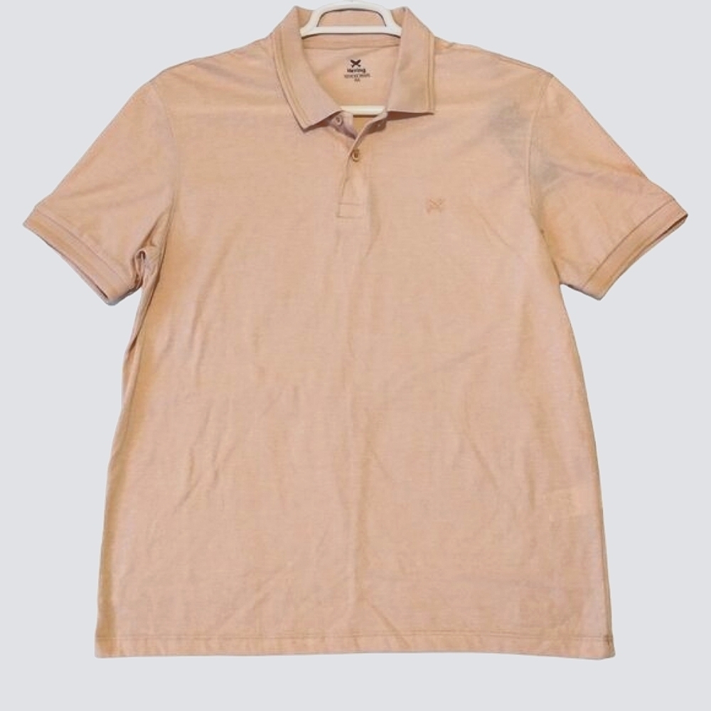 Hering Short Sleeve Polo Shirt Size L Tan Plain Everyday Stretch Golf Casual‎